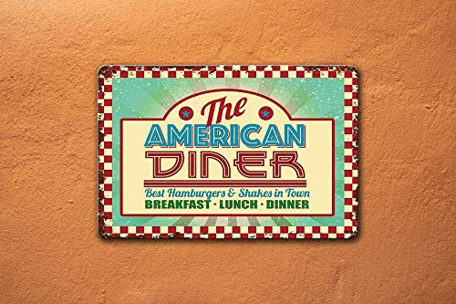 Bayabu The American Diner. Roadside Cafe, 50'S, 60'S Dinner Sign Retro Metal Sign Bar Wall Decor Retro Metal Sign 8 X 12 Inches #TOP4
