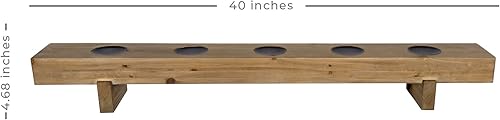Miniatura 6 de Stratton Home Decor Candelabro rectangular con madera natural y acabado de metal negro, pieza decorativa rústica para sala de estar, pasillo,