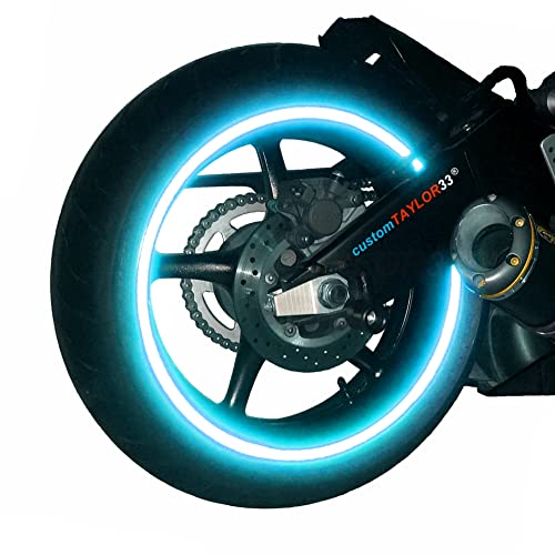 Image of customTAYLOR33 Special Edition Baby Blue High Intensity Grade Reflective Copyrighted Safety Rim Tapes (10 inch (TIRE Size, for Standing E-Scooters, etc.))