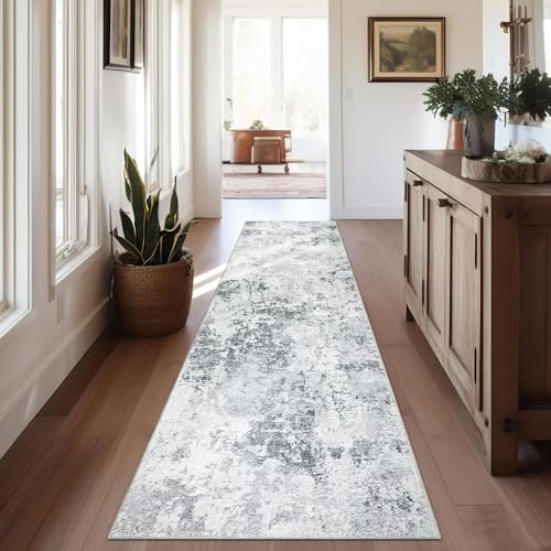 Homcomodar Abstract Runner Rug for Hallways 65x240cm Modern Rug Runners Faux Wool Carpet Runner for Kitchen Soft Bedroom Rug Non Shedding Throw Rugs for Bedroom Laundry Besides