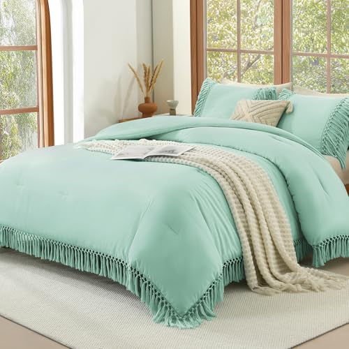 Image of Andency Comforter Full Size Set Mint, Boho Lightweight Vintage Soft Bedding Comforter Sets, 3 Pieces Bed Set (79x90In Comforter & 2 Pillowcases)