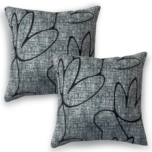 Image of HOKIPO 'Elira Series' Printed Quilted Cushion Cover for Sofa 22x22 Inches, Set of 2, Intense Grey Abstract Floral (AR-6232-C2*2)