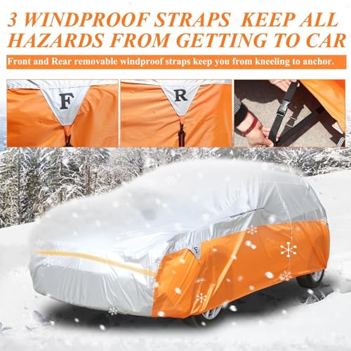 Image of Tecoom Waterproof All Weather Hatchback Car Cover, Universal Full Exterior Cover with Detachable Gust Straps, Fit for Toyota Corolla, Ford Focus, Chevrolet Sonic (160 inch-172 inch)