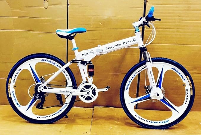 Image of Amaze Kai Dual Suspension Bikes Bm Foldable Gear Cycle for Men with 21 Speed Gear 6 Spoke | Folding Mountain Bike with Double Disc Break & Mac Wheel, 26 Inch, White N Black (White-m)