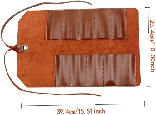 Miniatura 8 de Herramienta rollo de cuero bolsa bolsa 10 bolsillos multiusos organizador envoltura para carpintería alicates llave llave inglesa marrón claro