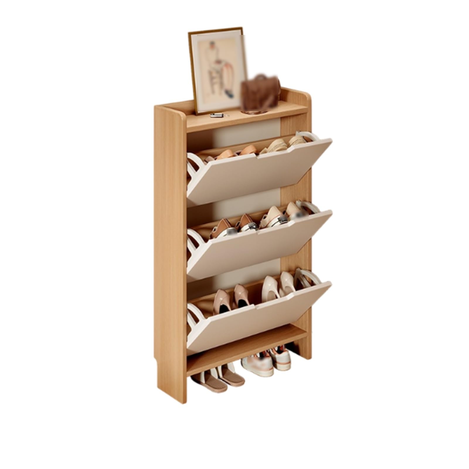 Zapatero estrecho de entrada slim de madera con trampones para pasillos