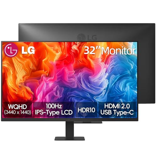 Image of LG 32 inch QHD (2560 x 1440) IPS Computer Monitor, 100Hz, 5ms, HDR10, 99% sRGB, Dynamic Action Sync, Contrast Ratio 1000:1, Reader Mode, Flicker Safe, HDMI, USB Type-C, Tilt Adjustment