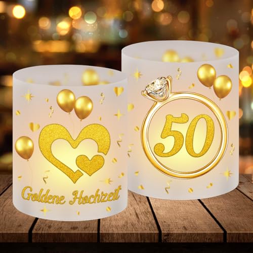 12 Windlicht Tischdeko Goldene Hochzeit, 50 Hochzeitstag Deko, Personalisiertes Windlicht Goldene Hochzeit, Deko Goldhochzeit Tisch, Geeignet für...