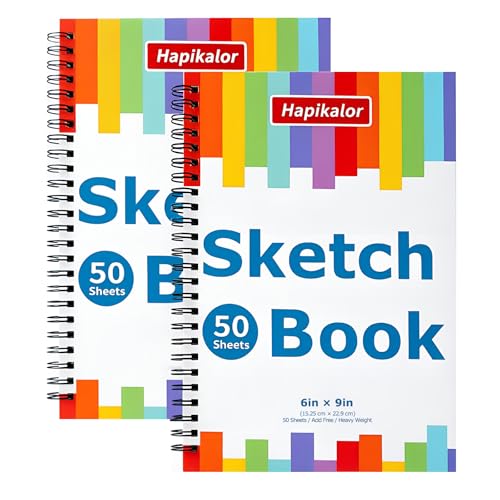 6 x 9 Sketch Book Spiral Bound Sketch Pad 50 Sheets 68lb/100gsm Acid-Free Drawing Paper Art Sketchbook Drawing Pad for Kids Artists Beginners Professional Art Supplies for Adults 2 Pack
