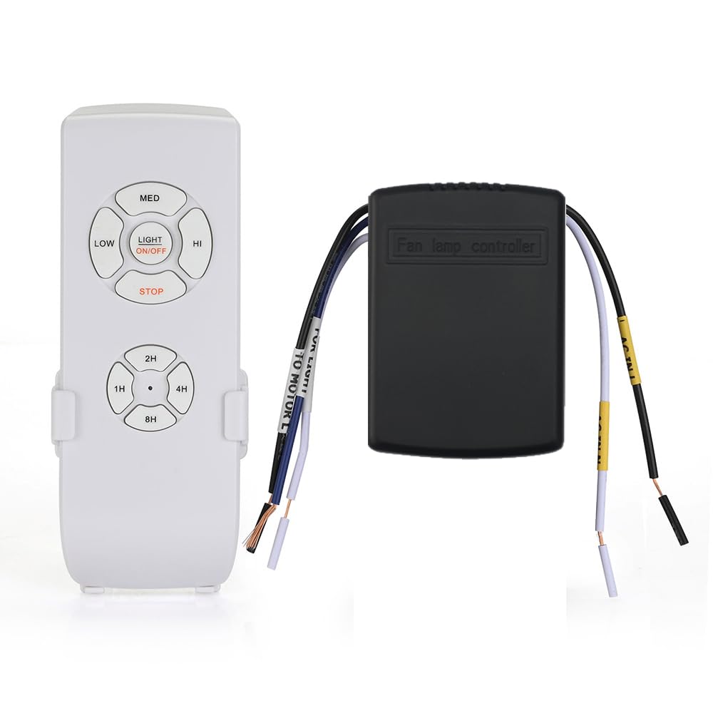 QIACHIP Kit de ventilador de techo y luces con control remoto inalámbrico, receptor de 4 temporizaciones y 3 velocidades