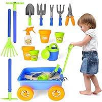 deAO Childrens Gardening Sets, Toddler Gardening Tools 3~12, Kids Wheelbarrow and Gardening Set, Children's Pull Along Wagon Set,Kids Outdoor Toys