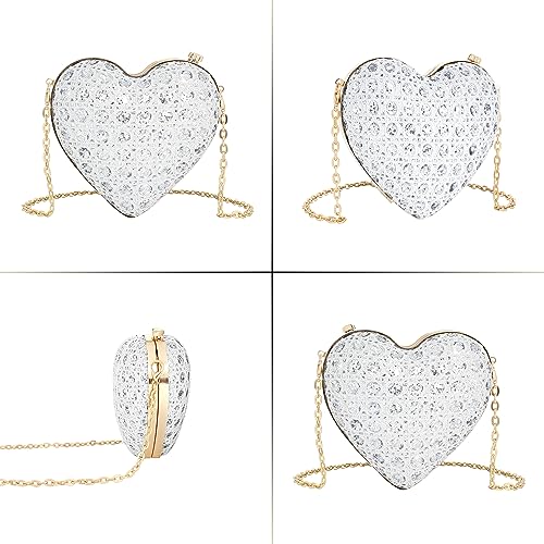 U Scinan Heart Shape Crossbody Bag for Women, Shiny PU Leather Clutch Purse with Detachable Strap, Fashion Shoulder Bag (Silver)3