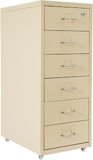 Aktenschrank 6 Schubladen Rollcontainer Abschließbarer Schrank | Metall Büroschrank mit 4 Rollen – Aufbewahrungsschrank für Homeoffice, Studium & Dokumentenaufbewahrung
