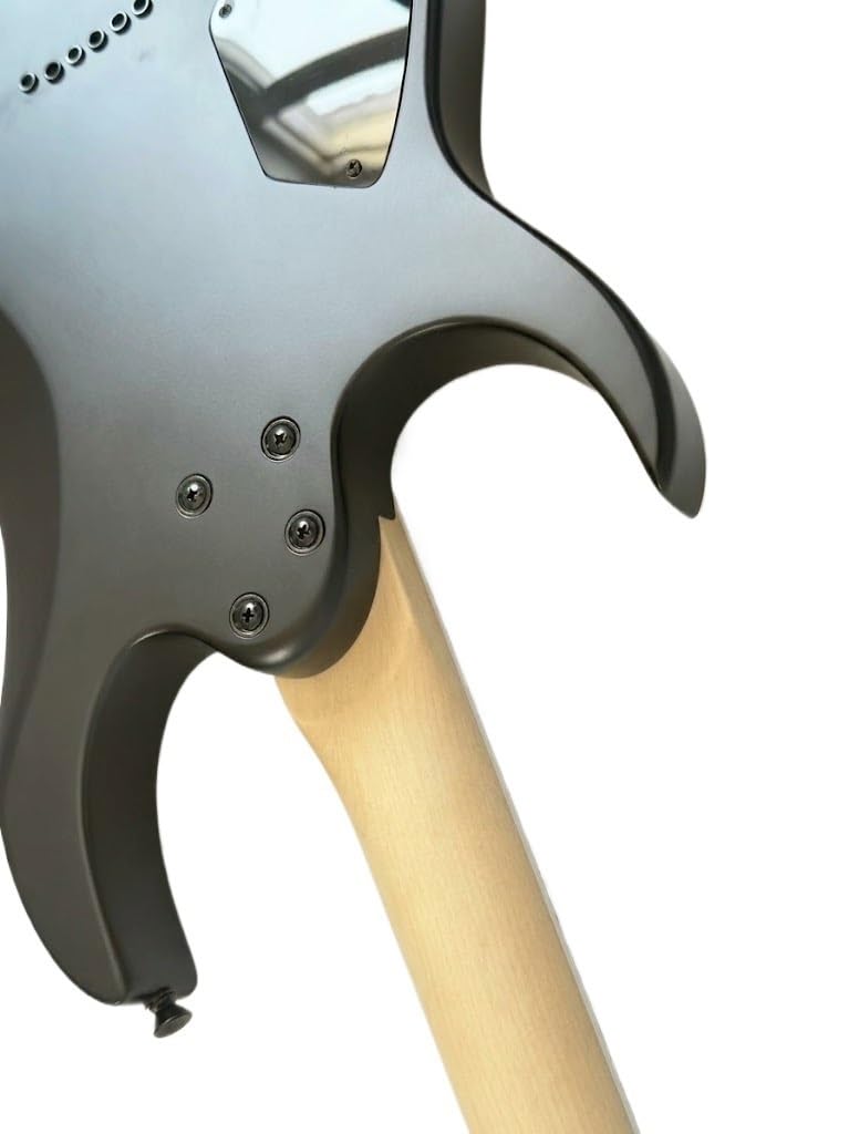 Chitarra elettrica a corpo solido, stile Shredder nero opaco con doppio humbucker e tremolo bloccabile, 6 corde full size for heavy metal (Guitarra Eléctrica)
