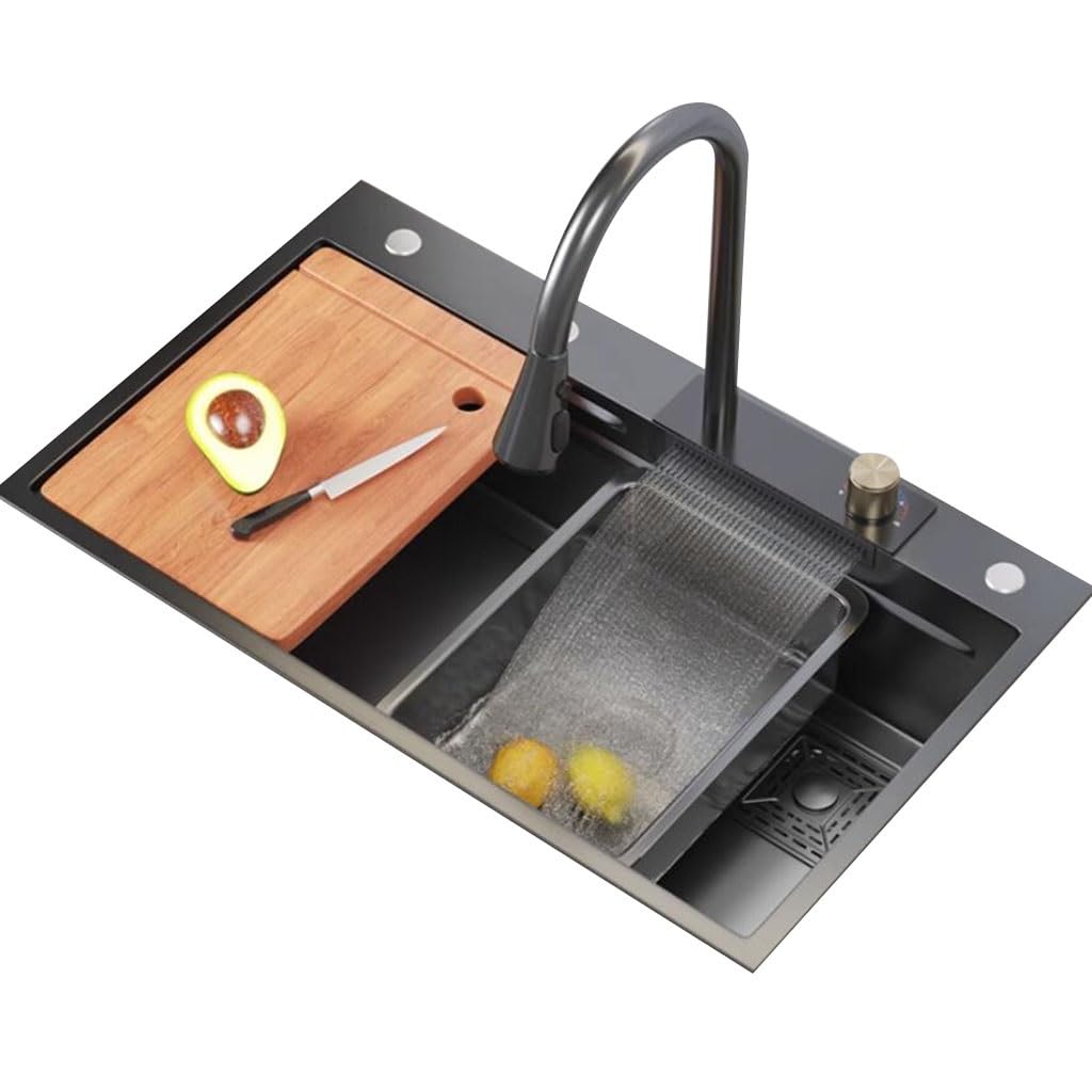 Évier de cuisine multifonctionnel 75x46 cm avec robinet cascade pour studio