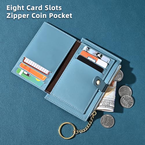 Small Wallets Woman, Cute Slim Wallet Women, Coin Business Credit Card Holder with Zipper Pocket for Key Money (Blue)4