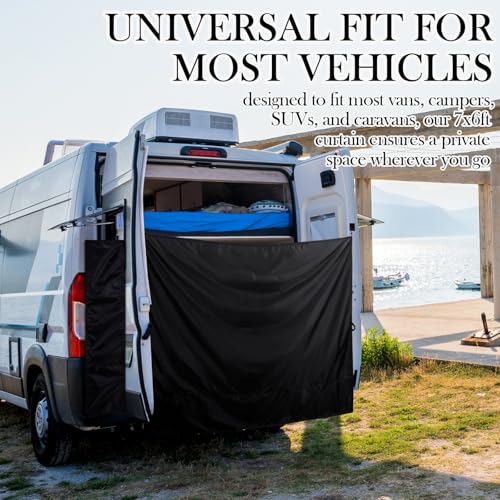 Image of Fanfanwin 7x6 ft Black Large Van Curtains Car Rear Door Shower Privacy Curtains with 2 Side Privacy Panels and Magnetic Hooks Adjustable Outdoor Shower Double Layer Changing Car Truck Travelling