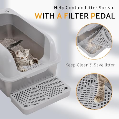 HYDRAGARDEN XL Stainless Steel Cat Litter Box Extra Large Metal Litter Pan Tray for Big Cats with High Sided Enclosure, Anti-Leakage, Easy Cleaning, Non-Sticky, Included Spoon & Aisle (Gray) - Thumbnail 5