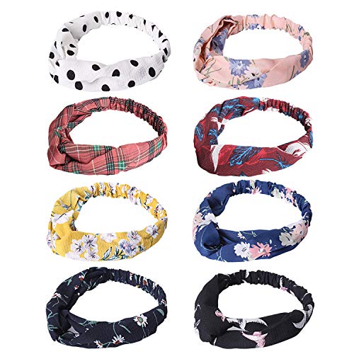 Dlala 8 Pack Boho Women Headbands Flower Printed Twisted Hair Band Beach Hair Accessory for Women Girls