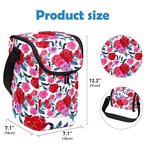 Bolsa de almuerzo con patrón floral rojo compacta contra derrames de comida 4