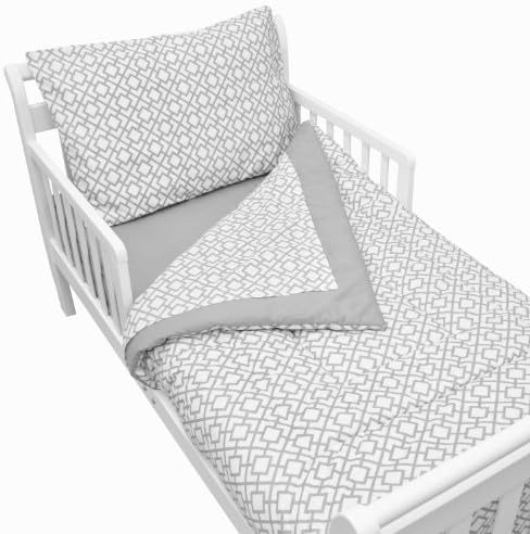 American Baby Company 100% Cotton Percale 4-Piece Toddler Bedding Set, Gray Lattice, for Boys and Girls