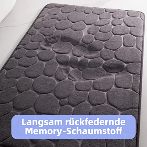chakme Badematte Memoryschaum Badteppich Saugfähige Badvorleger Badezimmerteppich Duschmatte Deko Fussmatte rutschfeste Matte für Badezimmer Wohnzimmer 43×61 cm, Dunkelgrau