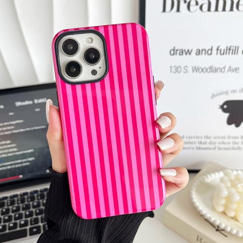 CHEDEMK Compatible with iPhone 16 Pro Max Case, Cute Fashion Aesthetic Striped Pattern Cover for Women, Shockproof Soft TPU and Hard PC Protective Phone Case for iPhone 16 Pro Max 6.9"- Hot Pink by CHEDEMK - Used condition - Image 3