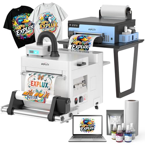 Image of EXPLUX A4 DTF Printer XP600 Printhead L8058 Bundle with Shaker Dryer,Laptop | 3-Min Fast Printing, Built-in White Ink Stirring System, Anti-Clogging, Film Cutter, Easy Setup for Custom Apparel Beginners