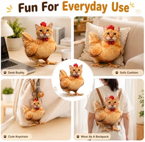 Funny Cat Chicken Plush Pillow Weird Animal Throw Cushion Gift (Cat-Chicken,17.72in) - 5