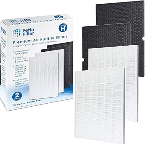 Fette Filter - 116130 Premium True HEPA H13 Filter H Compatible with Winix Filter H 116130 for Winix Model 5500-2 AM80 Air Purifier Includes 2 Pack Ture HEPA Filters + 2 Pack Activated Carbon Cover