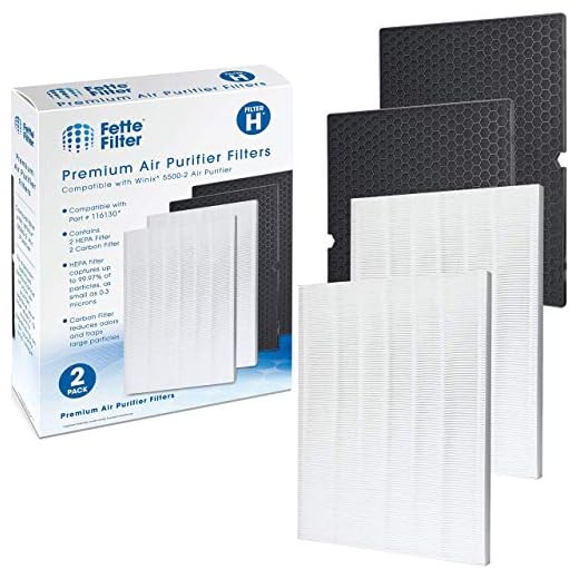 Fette Filter - 116130 Premium True HEPA H13 Filter H Compatible with Winix Filter H 116130 for Winix Model 5500-2 AM80 Air Purifier Includes 2 Pack Ture HEPA Filters + 2 Pack Activated Carbon