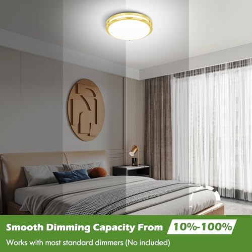 Image of GoBright 2-Pack Gold Flush Mount LED Ceiling Light Fixture, 12IN 2700K /3000K /3500K /4000K /5000K Adjustable Ceiling Lights, 3600lm Super Bright Dimmable Lighting for Bedroom Hallway Kitchen