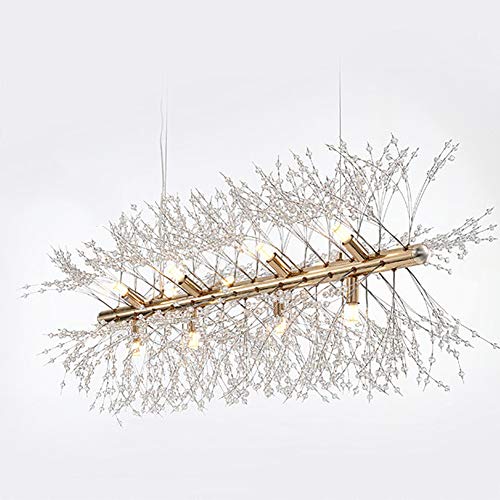 Lustre cristal haut de gamme LiChA suspension d'architecte dorée 12 branches