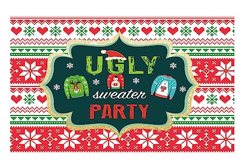 Funnytree Tacky Christmas Sweater Party Backdrop Red and Green Ugly Xmas Patterns Photography Background Winter Kids Elfed Photobooth Decorations Step and Repeat Banner Invitation