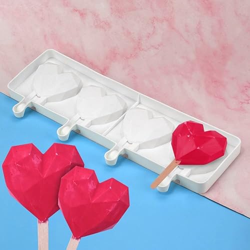 Miniatura 8 de Moldes de paletas en forma de corazón, moldes de silicona para paletas de 4 cavidades para niños y adultos, moldes de helado para tartas, moldes