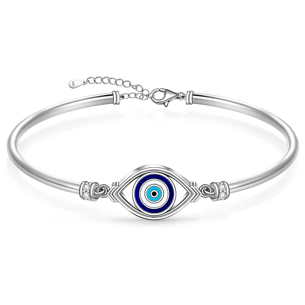 Pulsera de mal de ojo para mujer, de plata de ley, color azul turco, griego, con protección de buena suerte, joyería de oro blanco, regalo para el día de la madre, Plata de ley, Circonita cúbica