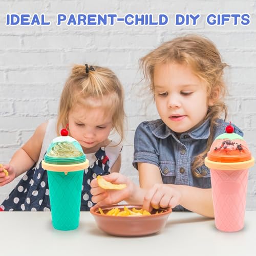 Image of FANS-ONE Slushie Cup, 2 Pack Slushy Maker Cup, DIY Magic Quick Frozen Squeeze Cups with Lid & Straw for Ice Cream Juice Milk, Cool Stuff Things for Teens Kids Family(Blue+Green)