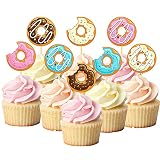 24 Pcs Donut Cupcake Toppers Sweet Theme Cake Decoration for Kids Birthday Party Supplies Celebratin