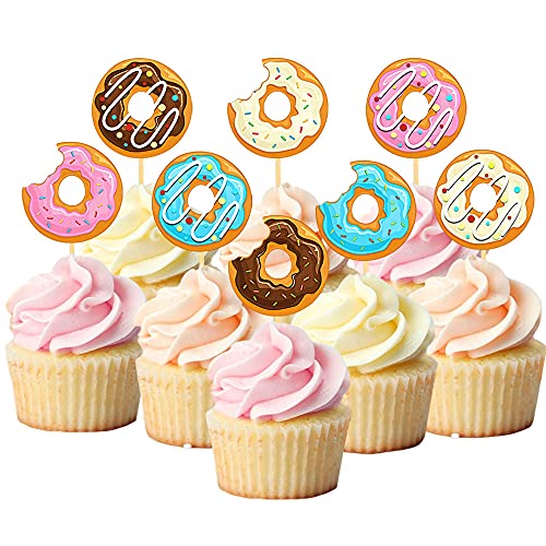 24 Pcs Donut Cupcake Toppers Sweet Theme Cake Decoration For Kids Birthday Party Supplies Celebrating Party Events Baby Shower #TOP2