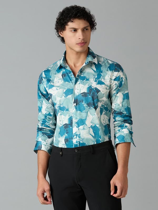 Image of Men's Printed Regular Fit Full Sleeves Cotton Formal Shirt