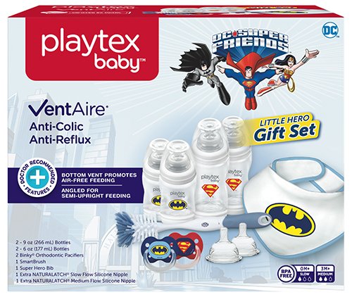Playtex Baby VentAire Little Hero Gift Set for Boys, Includes Anti-Colic Feeding Essentials to Meet Your Baby's Growing Needs