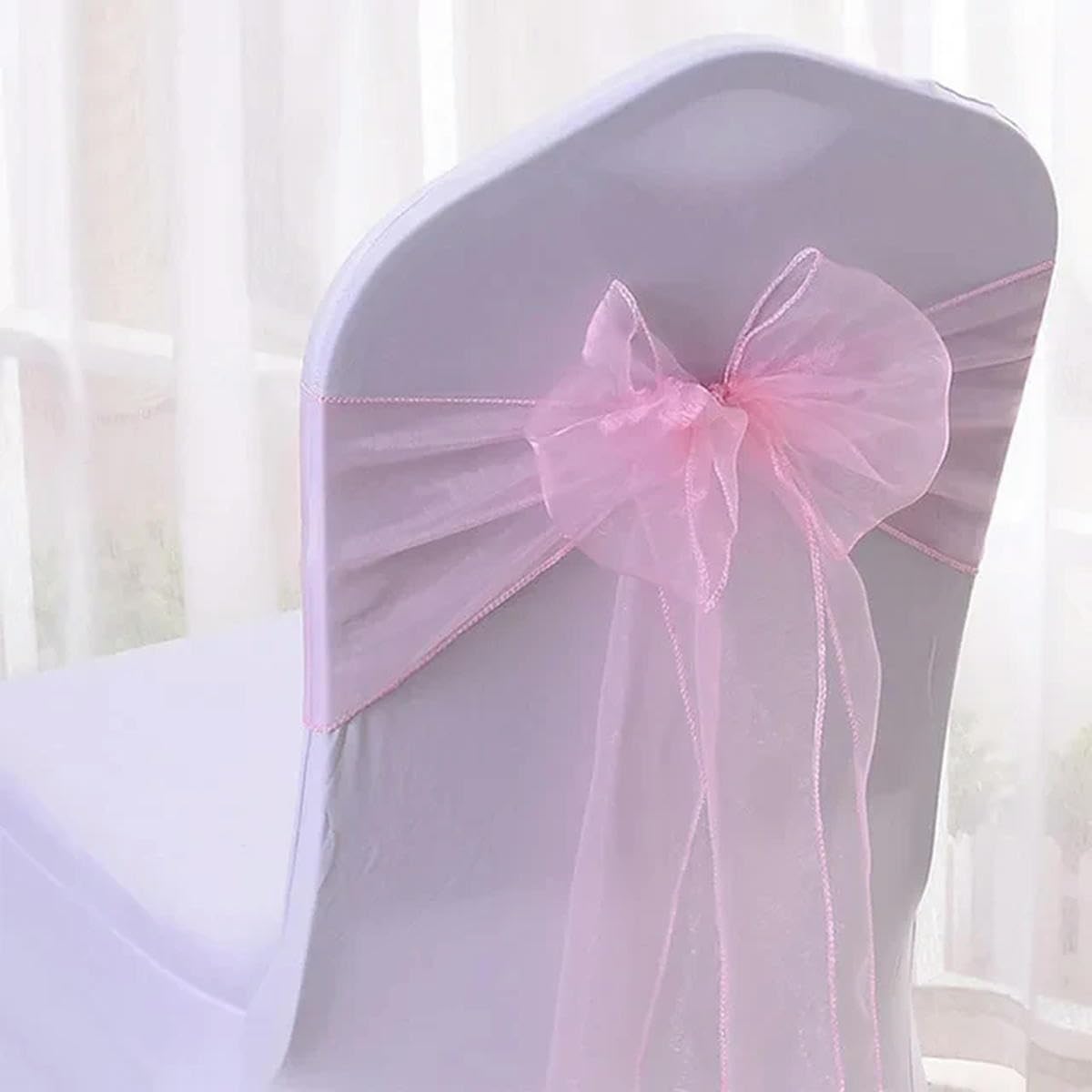 50szt. Organza szarfy na krzesła opaski na supełki kokardy na krzesła na wesele bankiet wydarzenie wiejskie dekoracje na krzesła weselne-czerwony (różowy)