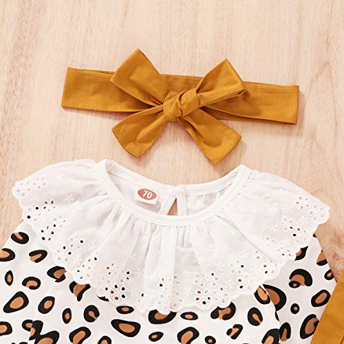 Newborn Baby Girl Skirts Set Leopard Print   s Ruffle Long Sleeve Romper + Suspender Dress + Headband Fall Clothes (Yellow, 3-6 Months)