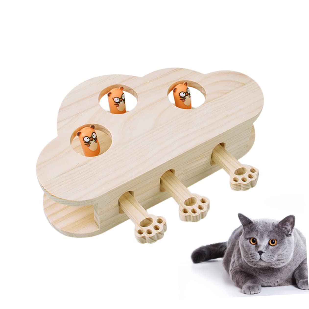 Holz Katzenspielzeug Interaktiv Leicht Langlebig mit Katzenminze Aufbewahrung Lustiges Lernspielzeug für Wohnungskatzen und Kätzchen Kreatives Mäusemotiv für Zufällige Farbe