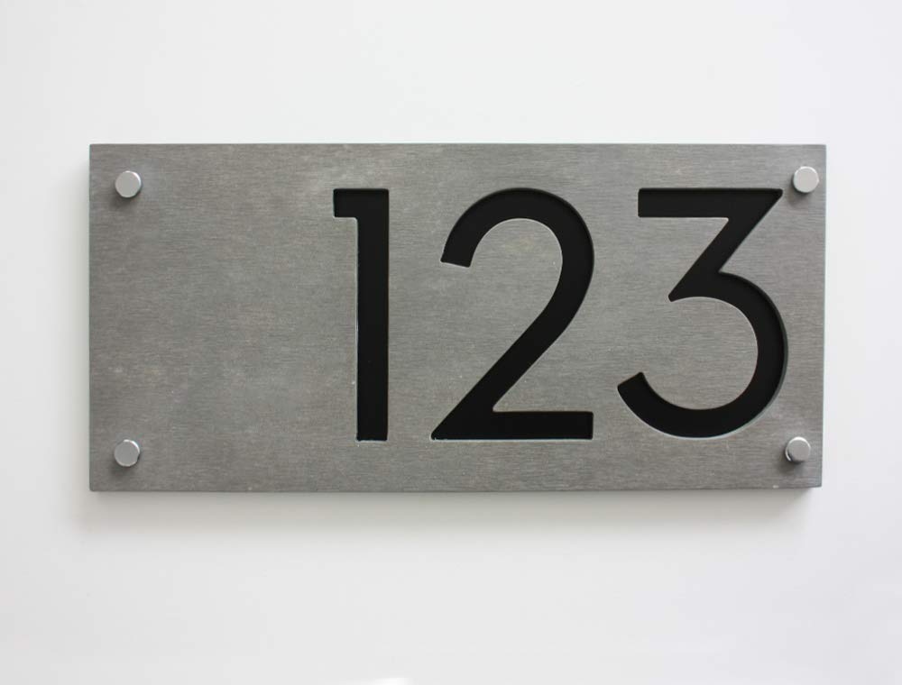 Modern House Numbers, Rectangle Concrete with Black Acrylic
