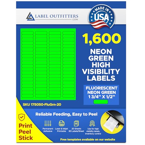 1,600 Label Outfitters Printable Fluorescent Neon Green Laser Labels,1.75 x 0.5 inches, 20 Sheets,