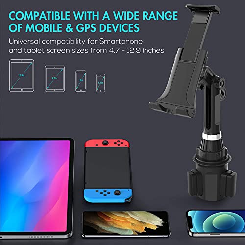 Luxmo Cup Holder Tablet Mount Phone Holder 2-In-1 For Car Truck Tablet Mount Adjustable Neck Extended Holder For Cell Phone Iphone Google Tablet Ipad Air/Mini/Pro Samsung Galaxy Tablets #TOP4