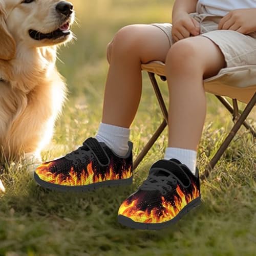 Boys Girls Shoes for Little Kids/Big Kids Machine Washable Lightweight Comfy Athletic Running Shoes Kids Sneakers Light Fire Pattern2