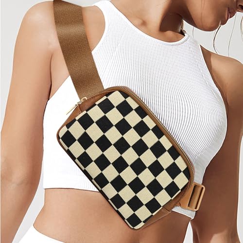 Image of Sling Bag Crossbody Bags For Women Plaid Striped Fanny Packs Chest Bag for Work Shopping