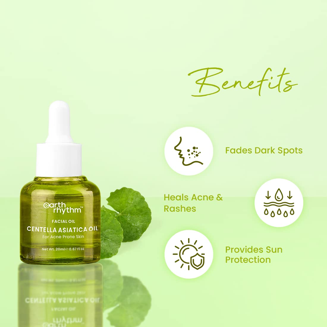 Earth Rhythm Centella Asiatica Face Oil for Acne prone skin, 20 ml (Pack of 1) - Image 4